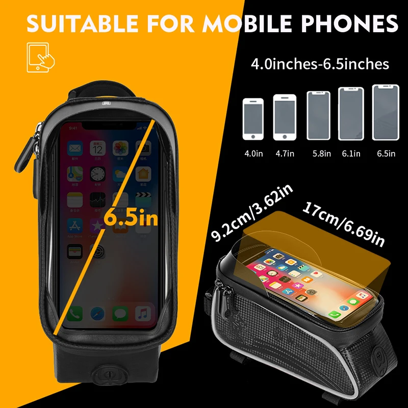 WEST BIKING 6.5 Inches Bicycle Bag Waterproof Cycling Top Front Tube Frame Bag Touch Screen Phone Case Storage MTB Road Bike Bag
