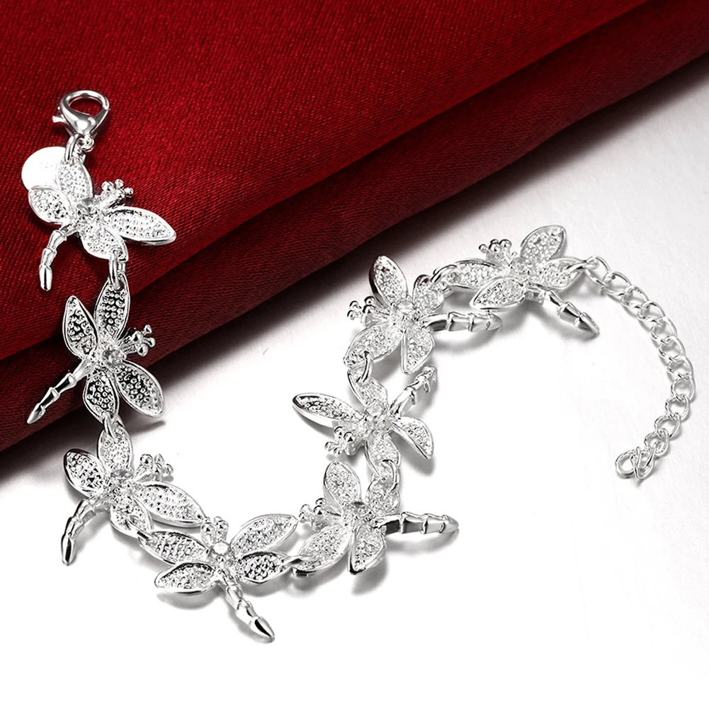 

925 Sterling Silver High Quality Lady Bracelet Full Dragonfly Charm Bracelets Jewelry for Women Wholesale Wedding Gift