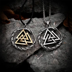 Vintage Norse Mythology Dragon Necklaces Men Punk Stainless Steel Vikings Rune Triangle Pendant Amulet Scandinavian Jewelry Gift