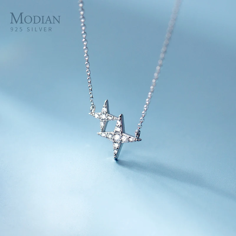 

MODIAN Sparkling Clear CZ Different Size Cross Star Pendant Necklace for Women 925 Sterling Silver Simple Necklace Fine Jewelry