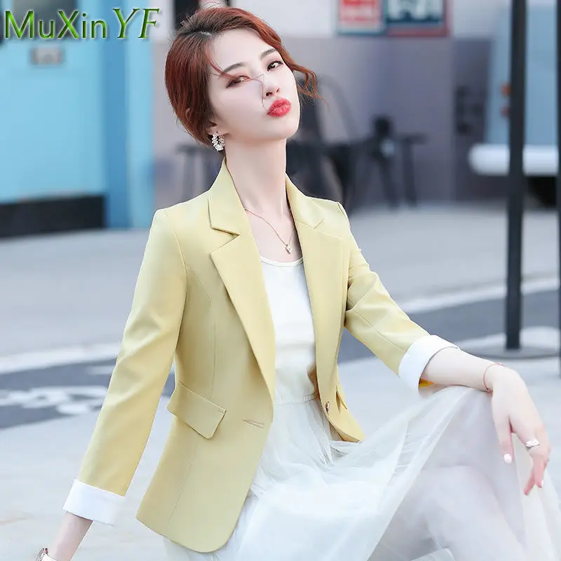 

2022 New Small Suit Jacket Women's Spring Autumn Elegant Slim Top Korean Fashion Casual Blazer Female All-Match Coat Clothing