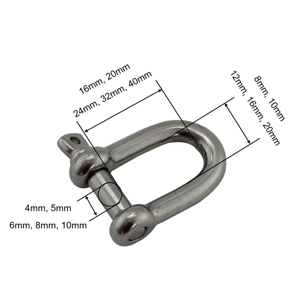 5PCS Stainless Steel 304 Screw Pin D Shackle 4mm To 10mm Rigging Hardware Small And Large Heavy Duty Lifting Anchor D Shackles