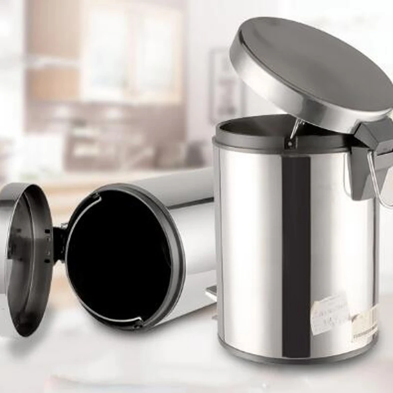 

Hot Round Stainless Steel Step Trash Can Dustbin Waste basket Garbage Container Bin for Bedroom Kitchen Rubbish bin Trash bin