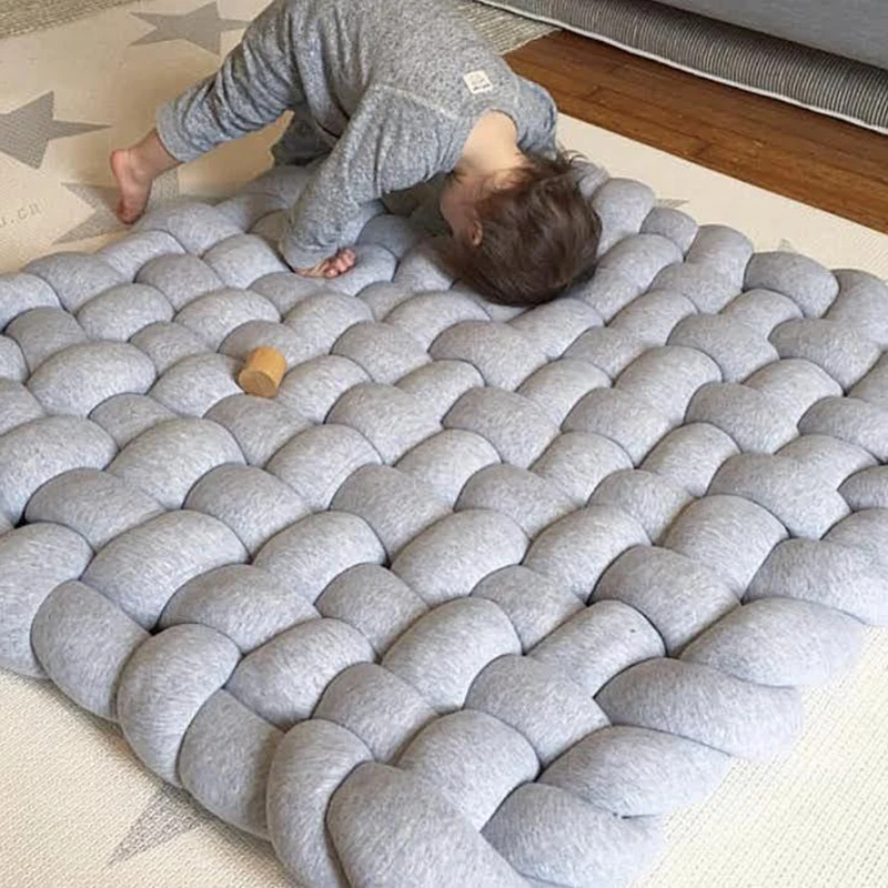 Infant Playing Climbing Mat Photo Props Blanket Cushion Baby Knot Braid Bumper Blanket Twist Hand-Woven Mat Decoration For Home