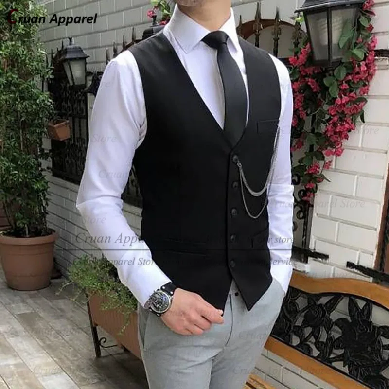 

Classic Black Men Suit Vests for Wedding Sleeveless Jacket Tailor-made Slim fit Groomsman Groom Business Waistcoat 1Pcs Tops