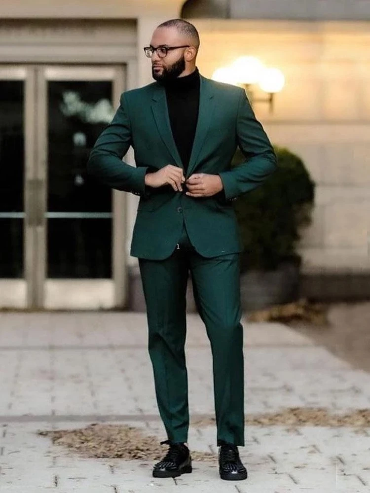 Wedding Bridegroom Dark Green Two Buttons Costume Homme Slim Fit Men Suits Masculino Terno Tuxedo Groom Prom Blazer 2 Pieces