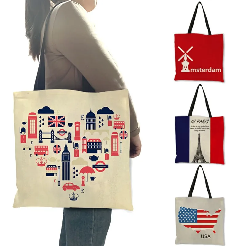 Special Creative Design Tote Bag Country Map with National Flag Printing Shoulder Bags for Outdoor Use Daily Office Bags Bolsa