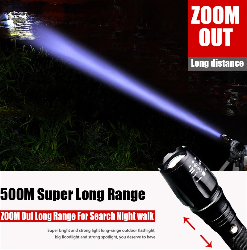 Newest 2024 100000 Lumens Most Powerful LED Flashlight Zoom 5 Modes Torch Tactical Flashlight Rechargeable Hand Lamp For Biking