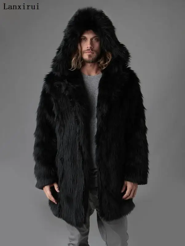 

Autumn Winter Mens Faux Fur Mink Coat Short Grey Hooded Coat Plush Fluffy Coat Male Xxxl 4xl 5xl Warm Overcoat Men