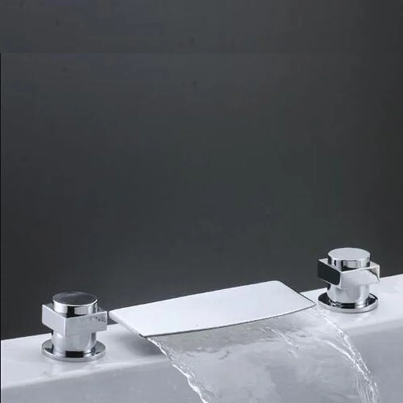 MTTUZK Brass Material Chrome Finish Bathroom Faucet Bathtub Waterfall Bath Tub Mixer with Hand Shower 3 handle 5 hole Tub Faucet