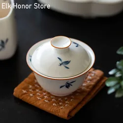 85ml Pure Hand-painted Butterfly Orchid Art Ceramic Gaiwan Household Kung Fu Tea Maker Tea Tureen Single Hand Grasping Bowl Gift