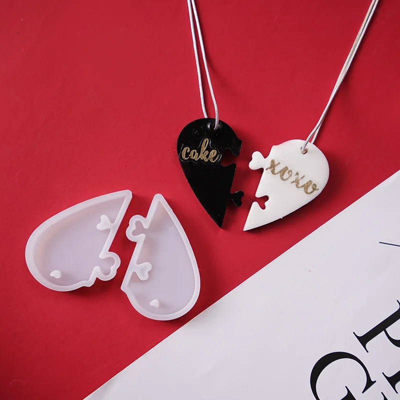 2Pcs Heart locks for lovers Pendant Liquid Silicone Mold DIY Epoxy Resin Mould Jewelry Tools