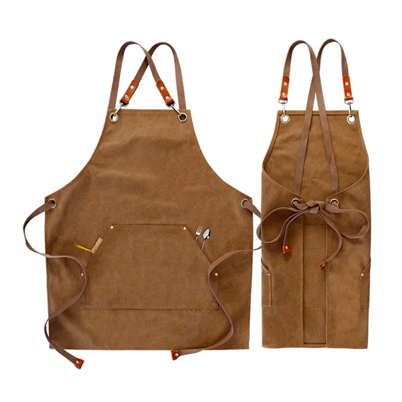 

Short Canvas Apron Cross Back Straps Barista Bartender Pastry Chef Catering Uniform Florist Barber Gardener Painter Workwear K81