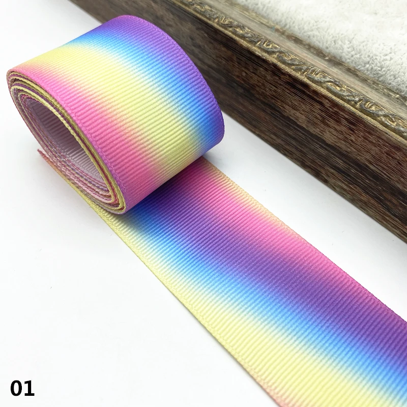 3 yards/lots 38mm Gradient Rainbow Grosgrain Ribbon for Wedding Party Decoration Gift Wrapping DIY