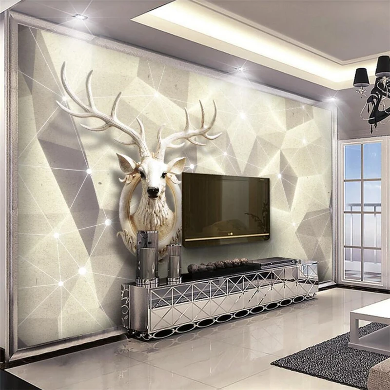 Custom wallpaper 3D photo mural geometry triangle elk line Nordic background wall papers home decor papel de parede 3d wallpaper