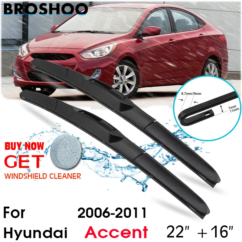 

Car Wiper Blade Front Window Windscreen Windshield Wipers Blades U J hook Auto Accessories For Hyundai Accent 22"+16" 2006-2011