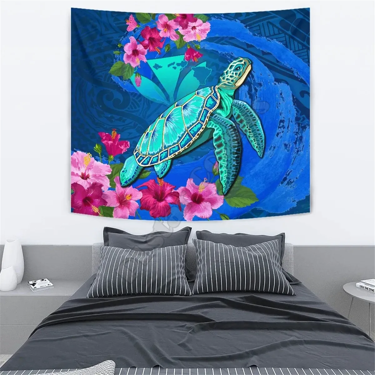 

Hawaii Honu Aumakua Sea Hibiscus Tapestry 3D Printed Tapestrying Rectangular Home Decor Wall Hanging