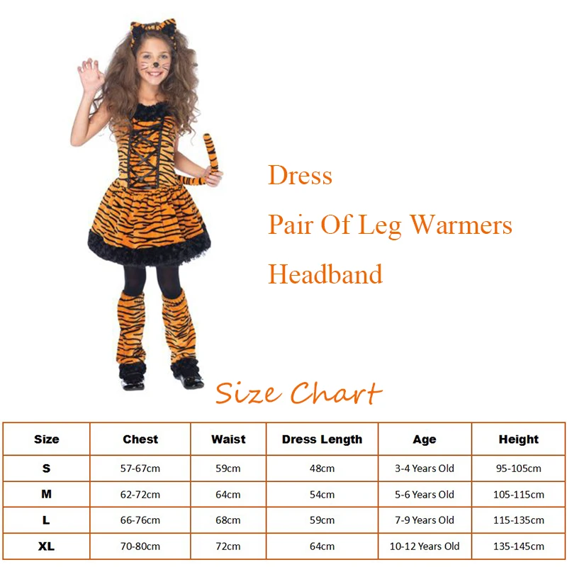 Reneecho Custume Kinder Mädchen Tiger Phantasie Kleid Tiger Kind Kostüm Halloween Purim Karneval Outfit Kinder