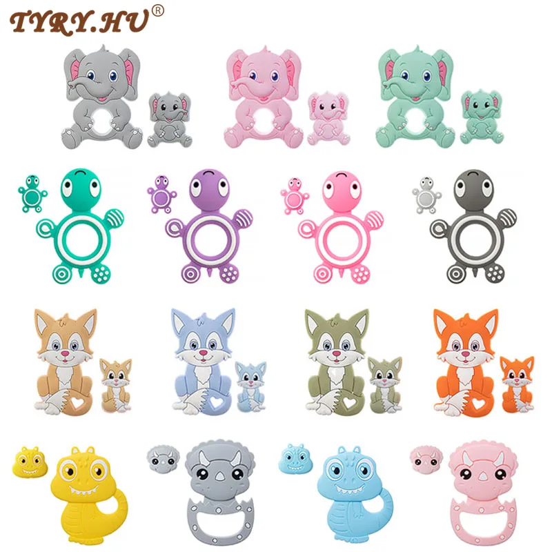 TYRY.HU 2Pcs/Set Cartoon Fox Tortoise Elephant Baby Silicone Teether And Beads BPA-Free Pacifier Chain DIY Accessories And Toys