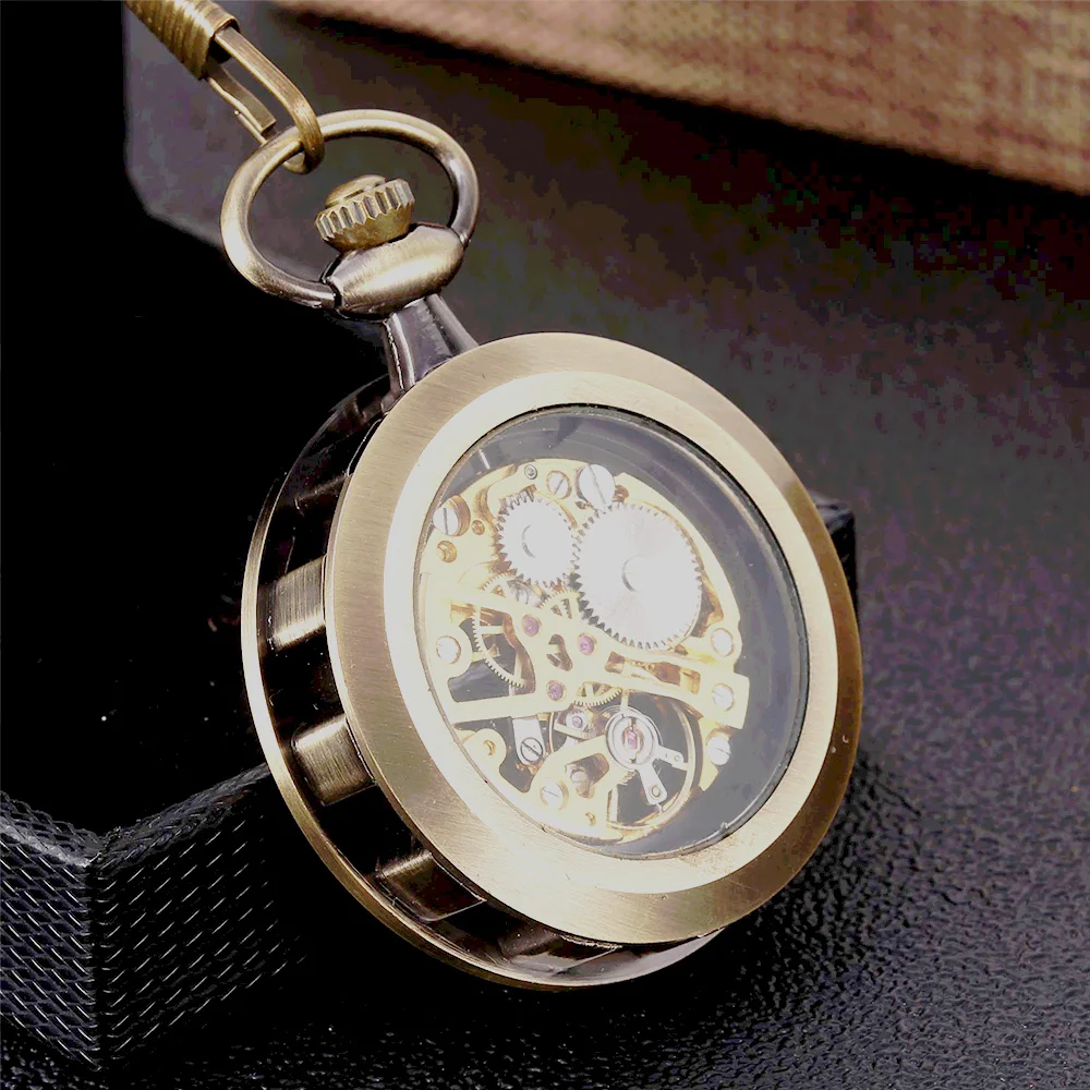 8944Creative copper wheel transparent glossy large mechanical Creative retro gift value exquisite pocket watch