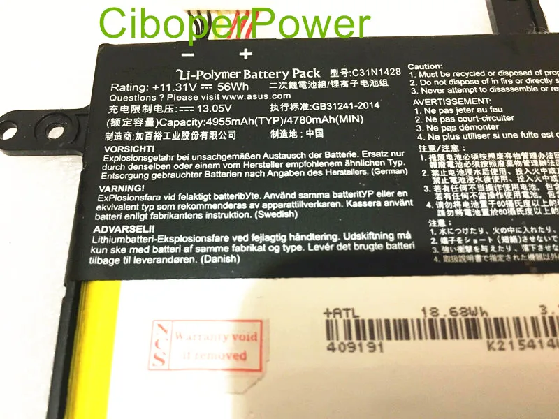 Original quality for UX305LA UX305UA C31N1428 Li-Polymer battery 13.05V 56Wh 4780mAh