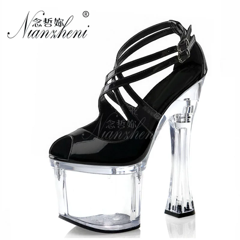 Peep Toe Transparent Roman french bulldog 18CM High heeled 7 inches Clubbing Stripper Sandals Womens  shoes Exotic Stripper show