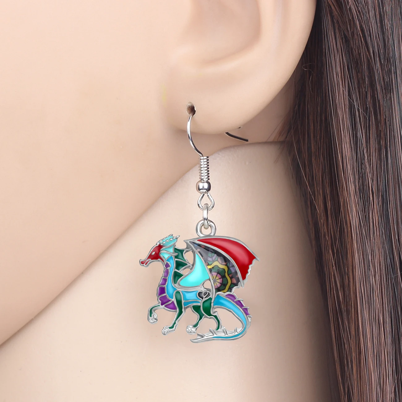 DUOWEI Enamel Alloy Anime Floral Dragon Dinosaur Earrings Drop Dangle Animal Jewelry For Women Girls Teens Charms Gift Accessory