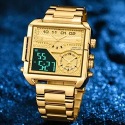 BOAMIGO Top Brand New 3 time zone Watch Man Sport digital Watches stainless steel  military Quartz Watch relogio masculino