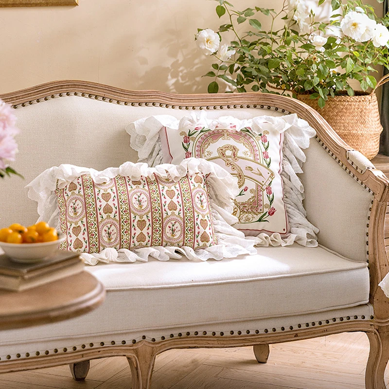 Rose Powder French American Pillowcase Light Luxury  Lace Pillowcase Living Room Sofa Bed Pastoral Romantic Pillowcase