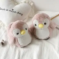 Kawaii pink penguin winter fur warm home slippers plush penguin doll home slippers cute and soft home animal shoes