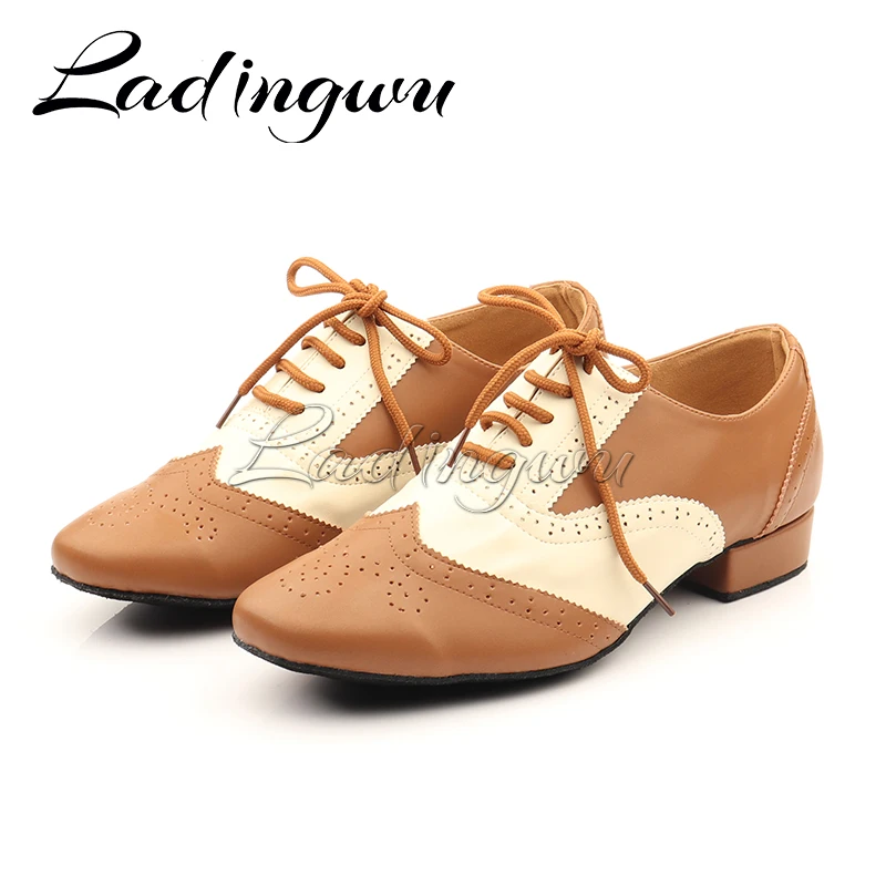 Ladingwu Neue Moderne männer Jungen Ballsaal Tango Tanz Schuhe Aus Echtem Leder männer Latin dance schuhe mann ferse 2,5-4,5 cm