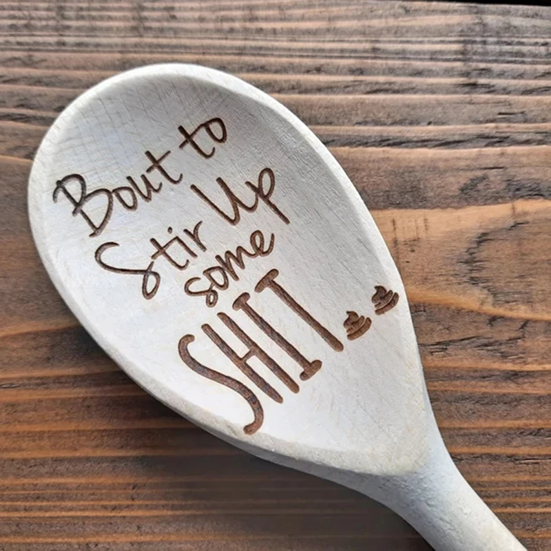 Custom Engraved Logo Wooden Spoon Bout to Stir Up Some Shit Christmas Gift,Bridal Shower Gift, Funny Gifts For Mom Grandma Gifts