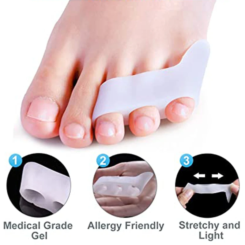 2pcs White Silicone Gel Straightener Pain Relief Toe Protector Relieve Bunion Foot Care Tools Three-Hole Little Toe Separator