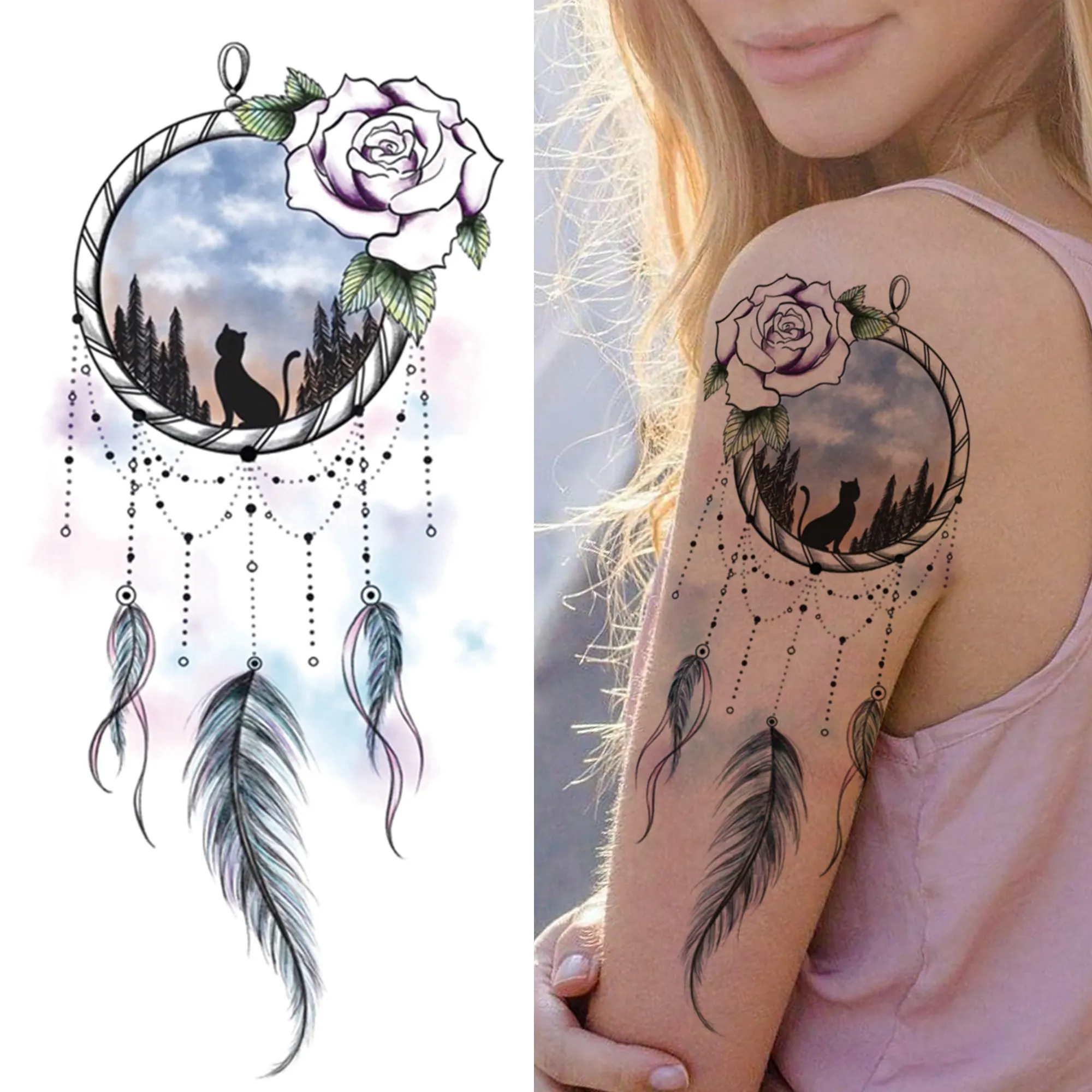 3D SunFlower Temporary Tattoos For Women Girls Dreamcatcher Rose Fake Peony Tatoos Dahlia Daffodil Sexy Black Tattoo Sticker