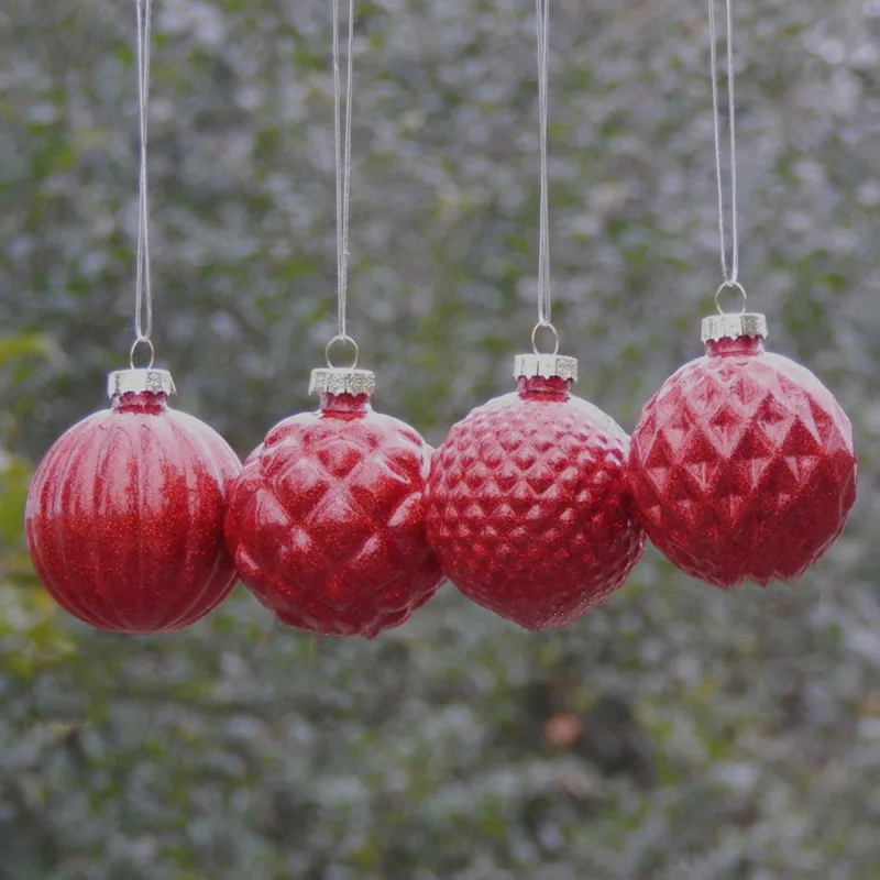 30pcs/pack Diameter=6cm Mini Size Red Series Glass Globe Home Decoration Christmas Day Tree Hanging Pendant Handmade Glassware