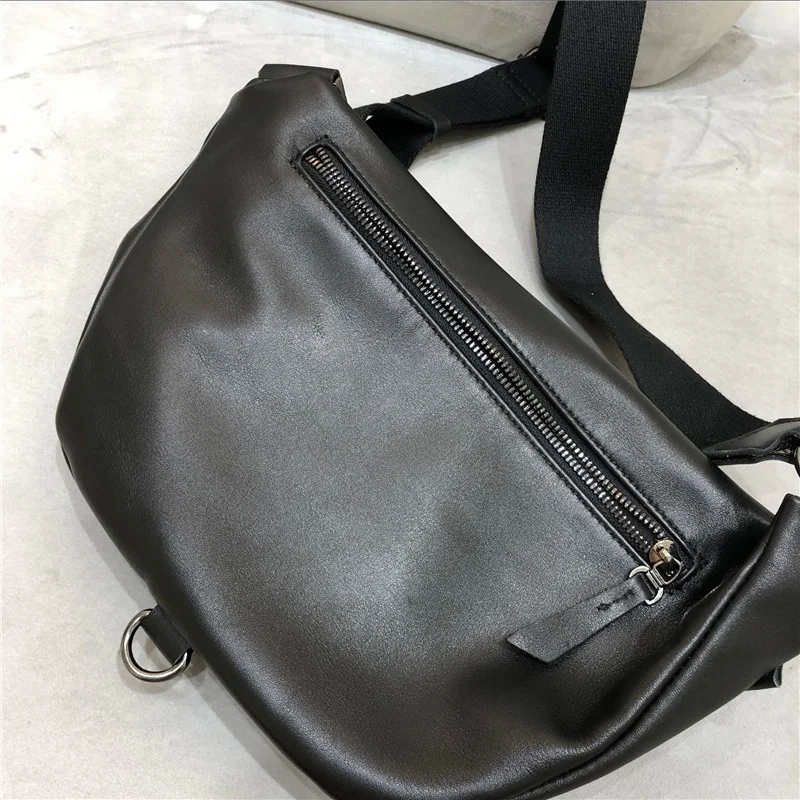 100% Soft Genuine Leather Saddle Bag Female Shoulder Bag High Quality Wide Shoulder Strap Black Chest Crossbody Bags For Women