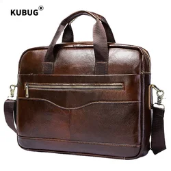 KUBUG-maletín de negocios de cuero genuino para hombre, bolso de mano informal para ordenador portátil, bolso de hombro de viaje