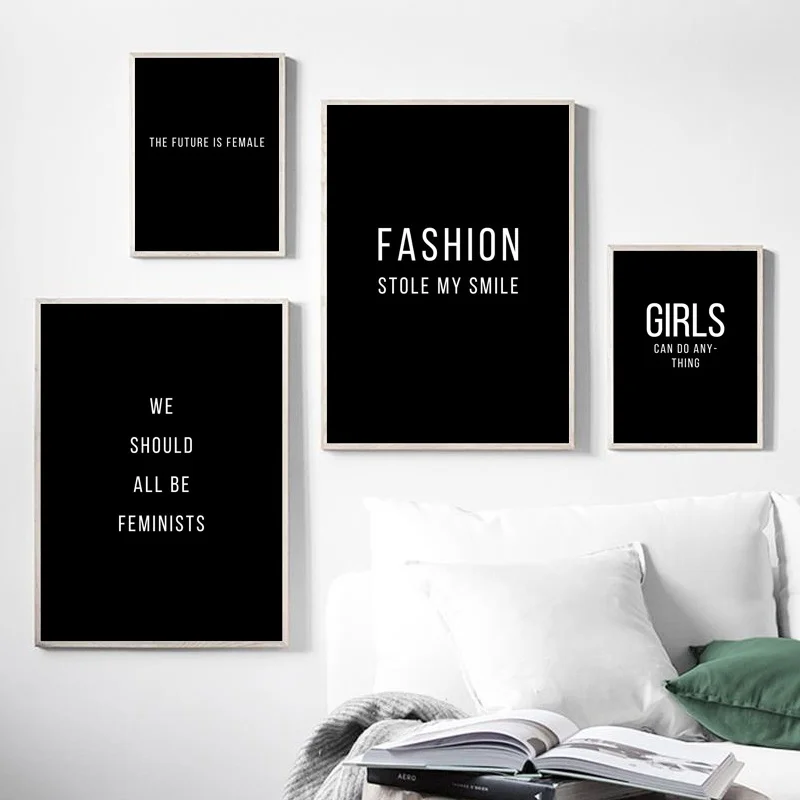 Black White Feminism Slogan Quotes Nordic Posters And Prints Wall Art Canvas Painting Salon Wall Pictures For Living Room Decor
