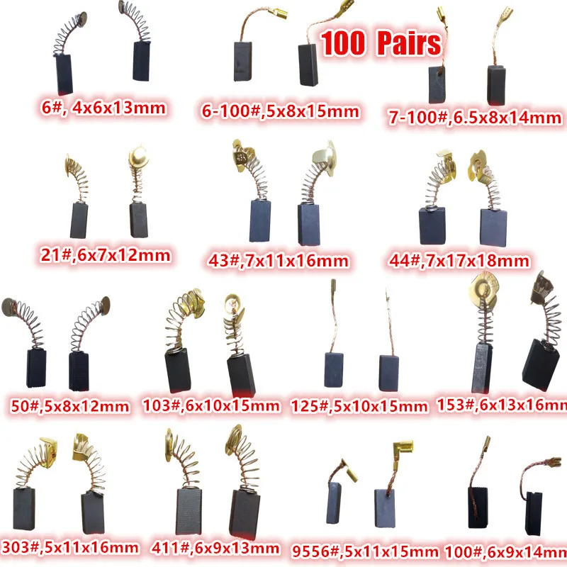 100 Pair Super Power Tool Carbon Brush Electric Hammer Angle Grinder