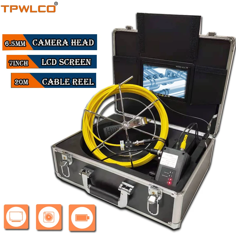 

20m Cable 7" LCD TFT Monitor Well Endoscope Inspection System Diameter Waterproof 6.5mm Industrial Camera With 6pcs LED Lights