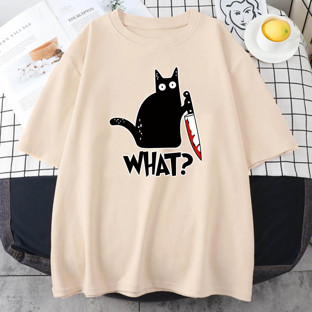 Murderer Cat Prints Pattern T Shirt Men Cotton Crewneck T-Shirts Simplicity Brand Streetwear Hip Hop Oversized T-Shirts Unisex