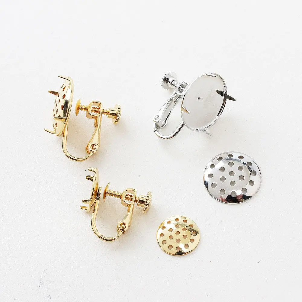 18K Gold Überzogene Spirale Schmerzlos Ohr Clip Mesh Disc DIY Ohrringe Connectors Schmuck Machen Material Zubehör