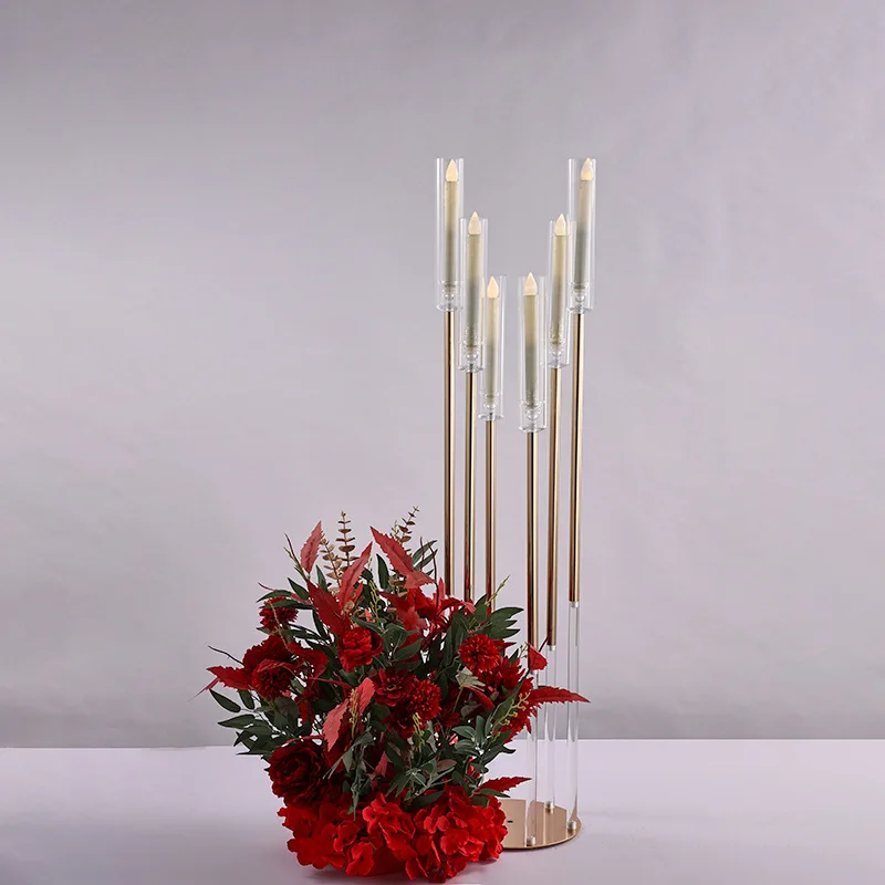 Acrylic Candlestick for Wedding Table Centerpieces, 6 Arms Candelabra, Luxury Candle Holders Stands, Road Lead, 10PCs