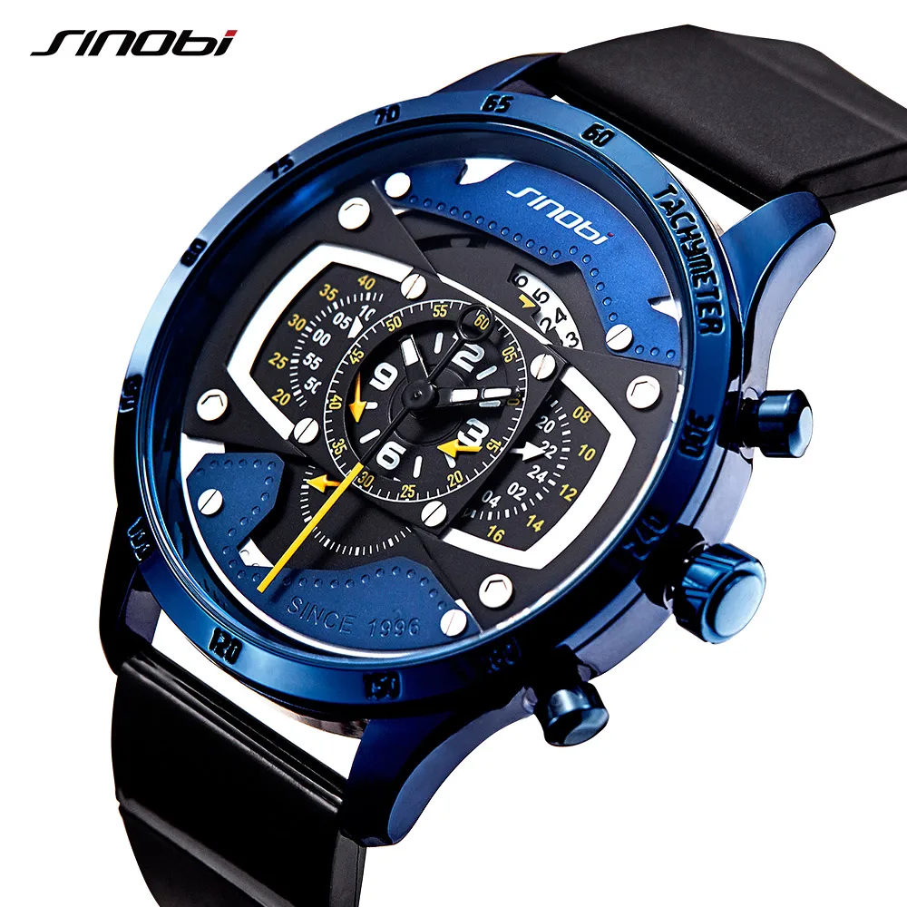 SINOBI Fashion Creative Car Race Men\'s Watches Functiona Speed Racing Sports Chronograph Silicone Quartz Clock Relogio Masculino