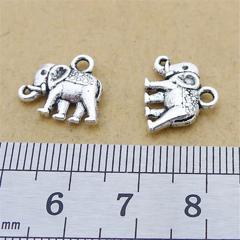 40 Pieces/Lot 12x14mm Antique Silver Color Double Sided Elephant Charms Bracelet Charm Keychain For DIY Jewelry Making