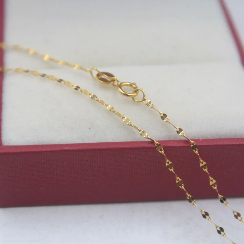 Genuine Real 18K Yellow Gold 1.6mm Lip-Shape Link Chain Necklace For Woman 16inch Stamp Au750