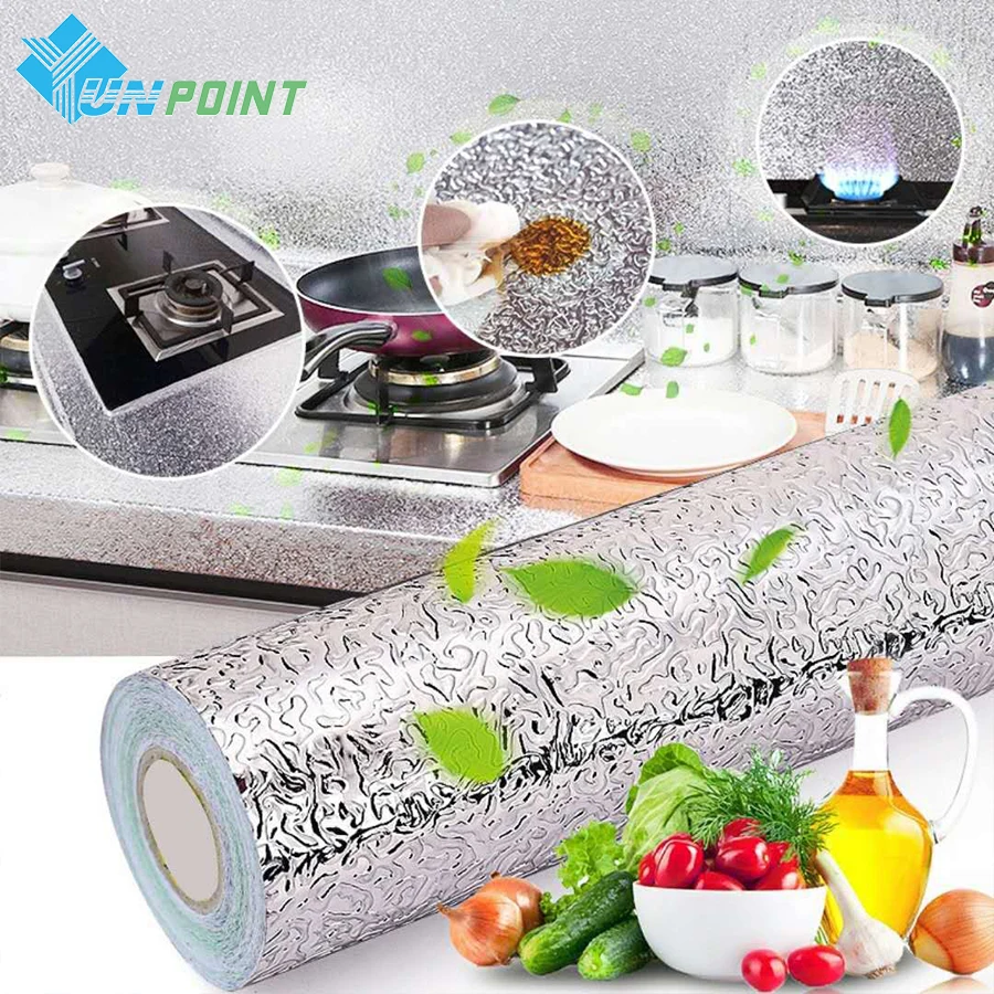 Self-Adhesive Kitchen Oilproof Fire Resistant High Temperature Wall Stickers Stove Top Cupboards Tinfoil Waterproof Wallpaper