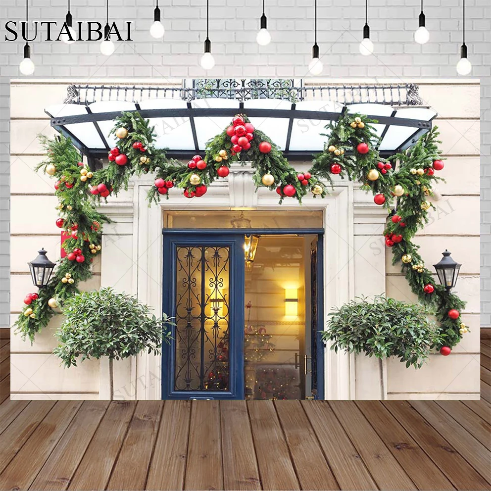 

Decoration Christmas Interior Winter Photo Background Window Garland New Year Family Party Photography Background Photo Studio