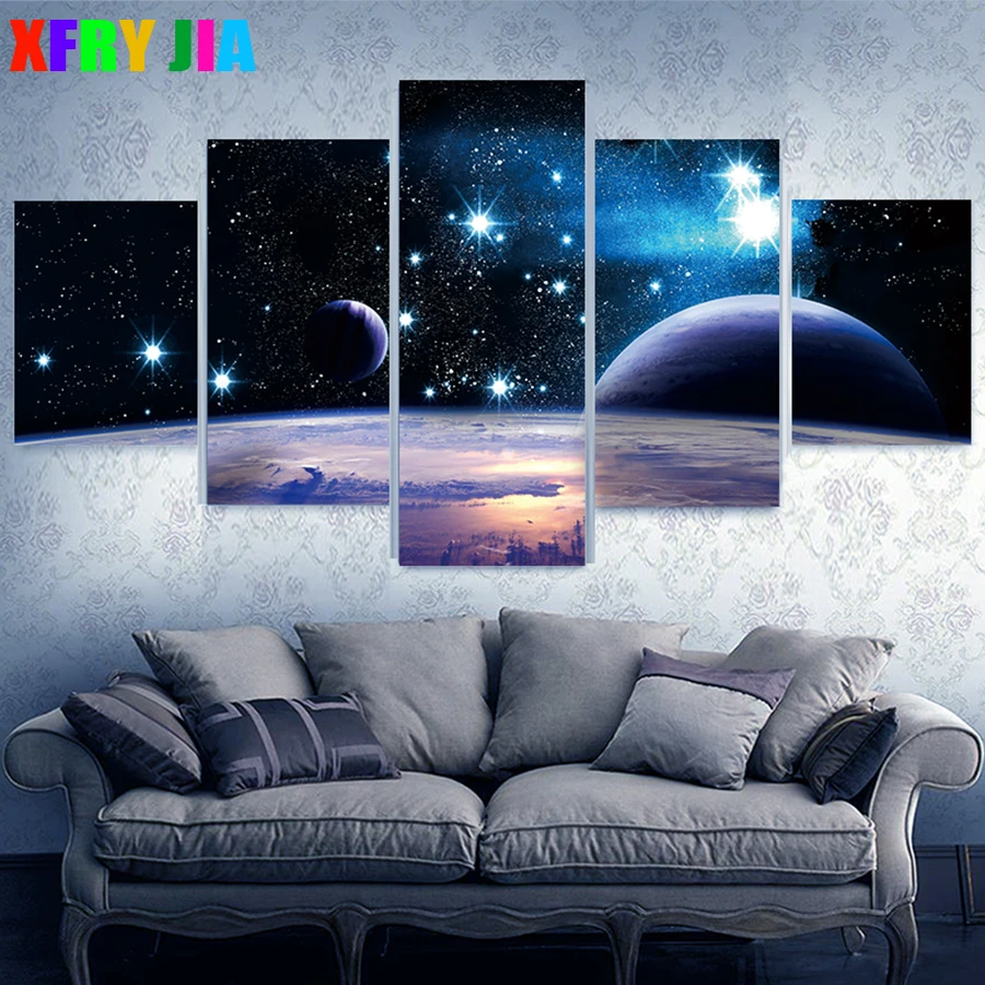 

5D Diamond Embroidery drill landscape space universe planet Diamond Painting Full Mosaic Cross Stitch Handmade Gift 5pcs