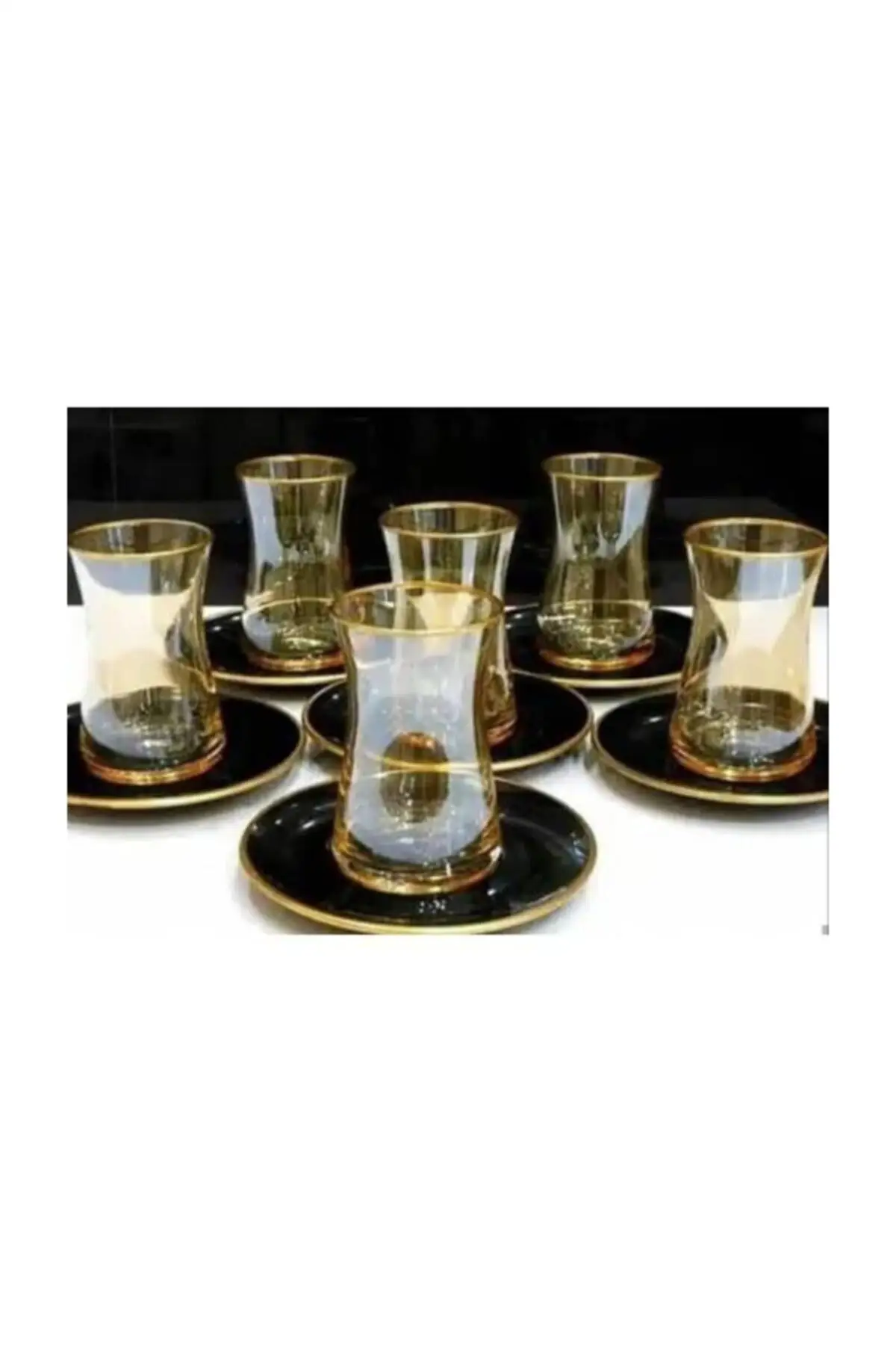 Uras Heybeli Gold Black Bal 12 Piece Tea Team English Tea Cup Glass Cup